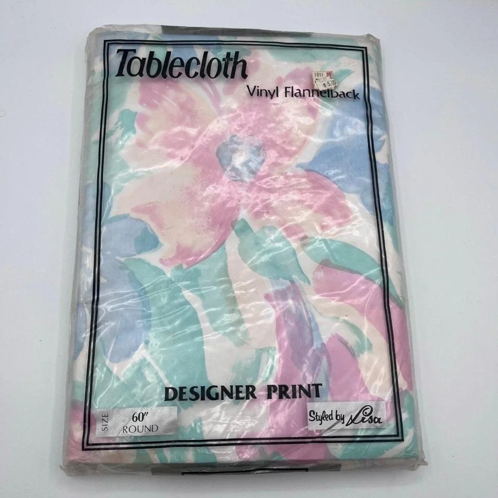 Vintage 80s Floral Vinyl Flannelback Tablecloth 60